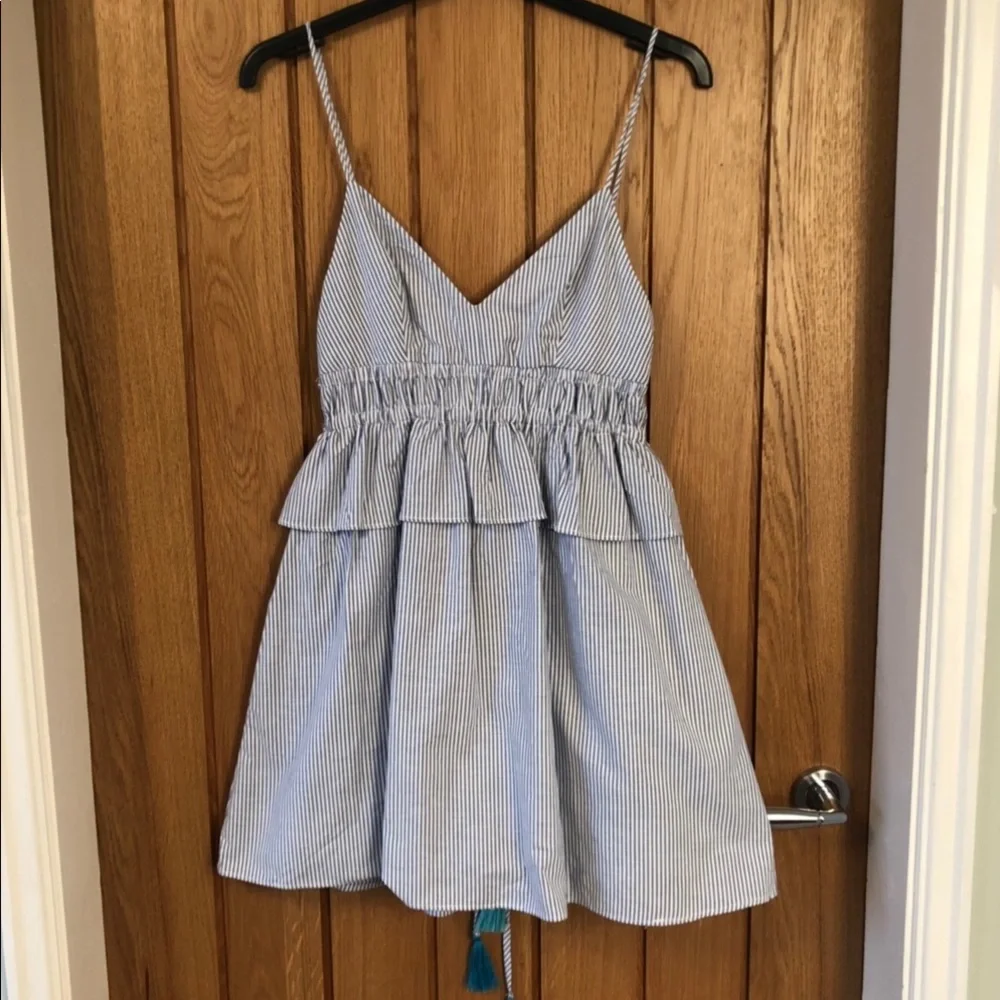 ZARA TRF Collection | Blue & White Striped Tassel Dress - Picture 1 of 3